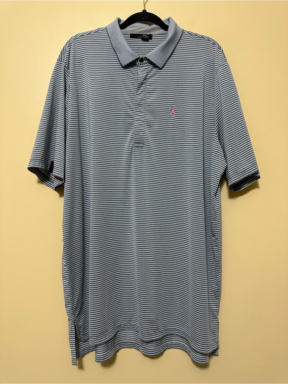 Ralph Lauren RLX Cancer Awareness Striped Performance Polo Striped Men XXL Gray